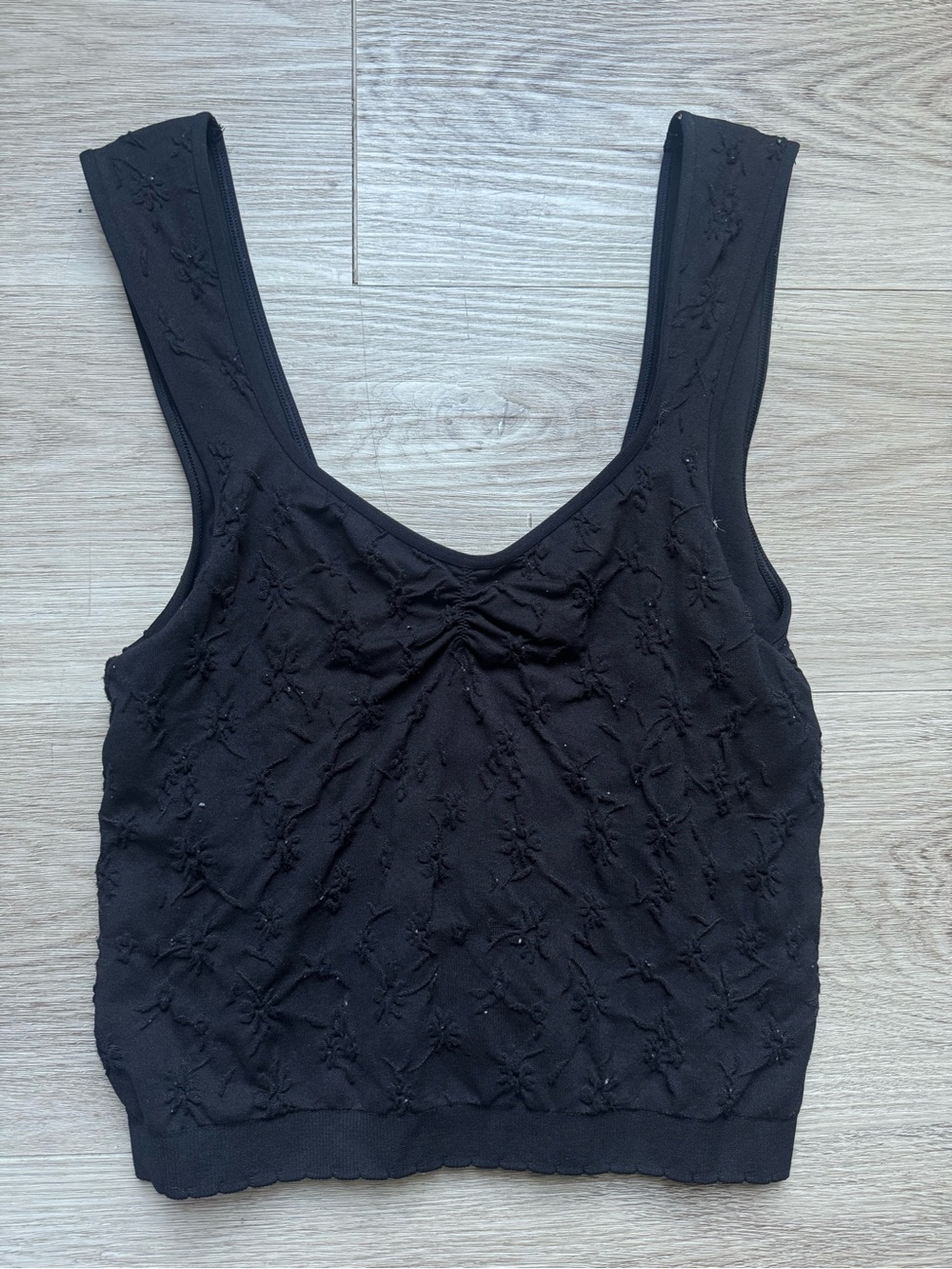 Aerie Black Floral Textured Tank Top